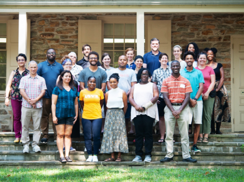 Friends newest teachers and staff gather on the Meetinghouse steps during their new faculty orientation in August 2019