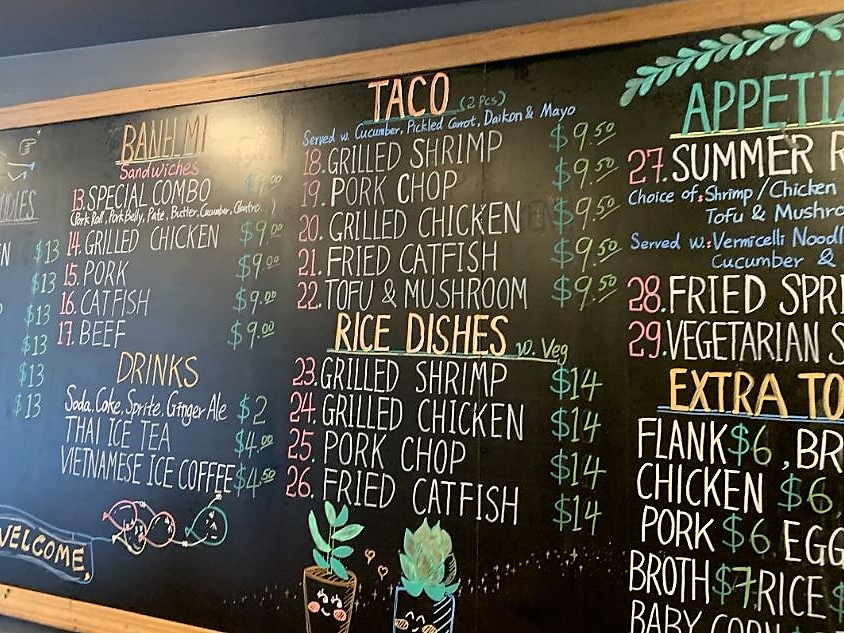 The menu at The Pho 2 in Manhattan.