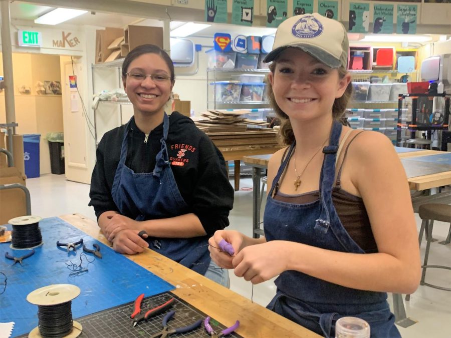 Students Christina Black and Moxie Doctor take advantage of the Makerspace - and a chance to connect outside of class.