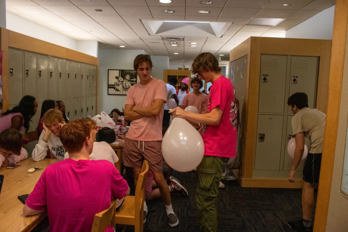 After a soggy sunrise, pink-clad seniors headed to Senior Hall to decorate it.