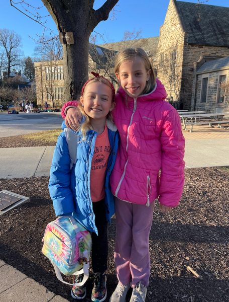 Third grade friends, and Friends faculty kids Beatrix Robinson-Siemen and Maisie Satterfield say they like seeing their parents on campus. For older students, thats a more complex experience.