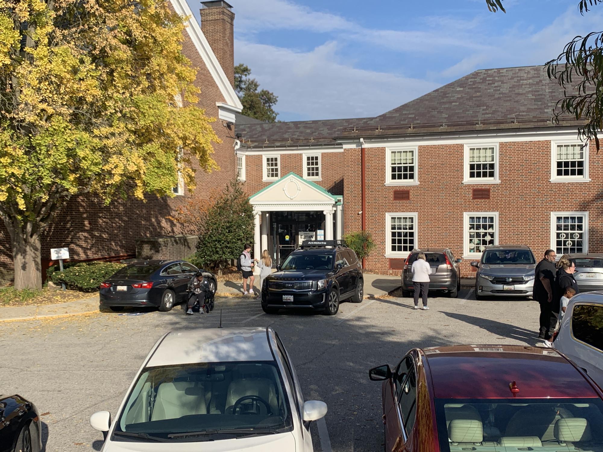 The parking lot at the Grace Church polling place remained full throughout the morning.