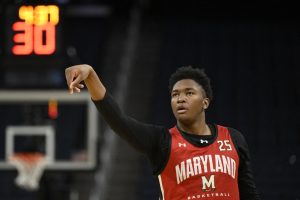 Maryland Terrapins center Derik Queen (25) shoots the basketball during NCAA Tournament West Regional Practice at Chase Center. Eakin Howard-Imagn Images