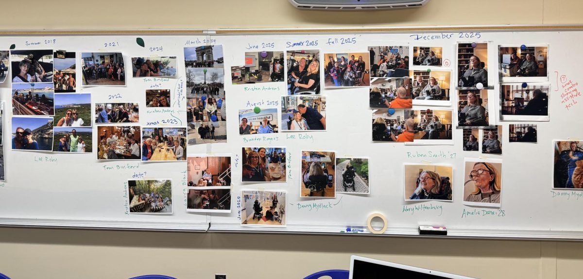 As the project went on, the whiteboard in Forbush 246 filled up with photos of Koniezhny's time at Friends.