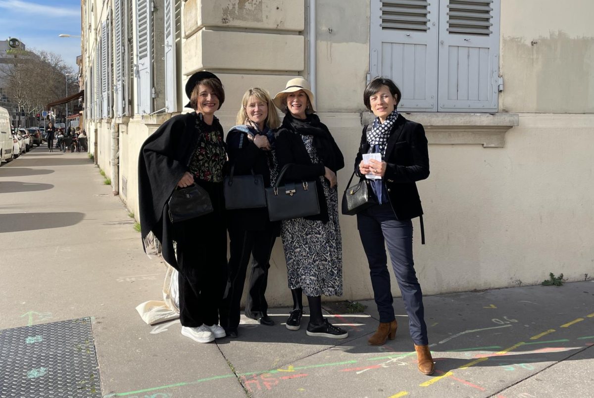 On the final spring break trip to Paris that she chaperoned in March 2024, Koniezhny poses with friends outside the Institut Lumiere.