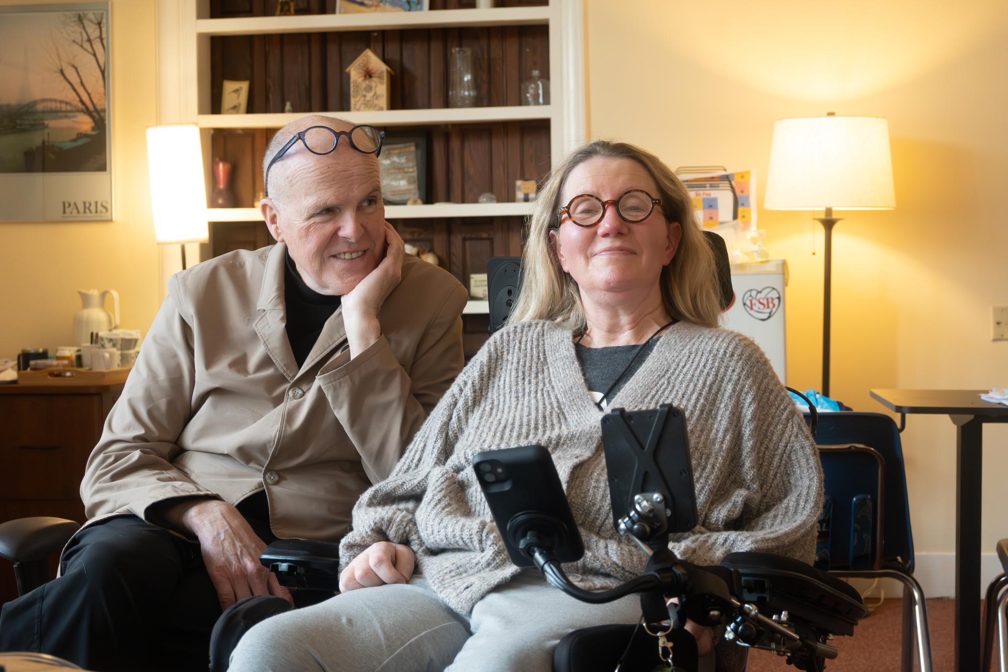 Christine Koniezhny and partner Danny Mydlack in her room in the Upper School in December, 2025 